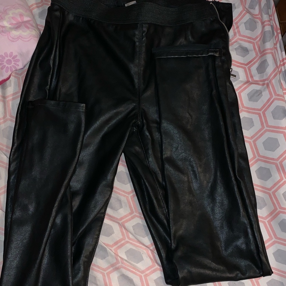 Black side zip leather pants